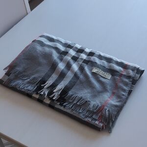 Burberry Gray and Red Checkered Scarf